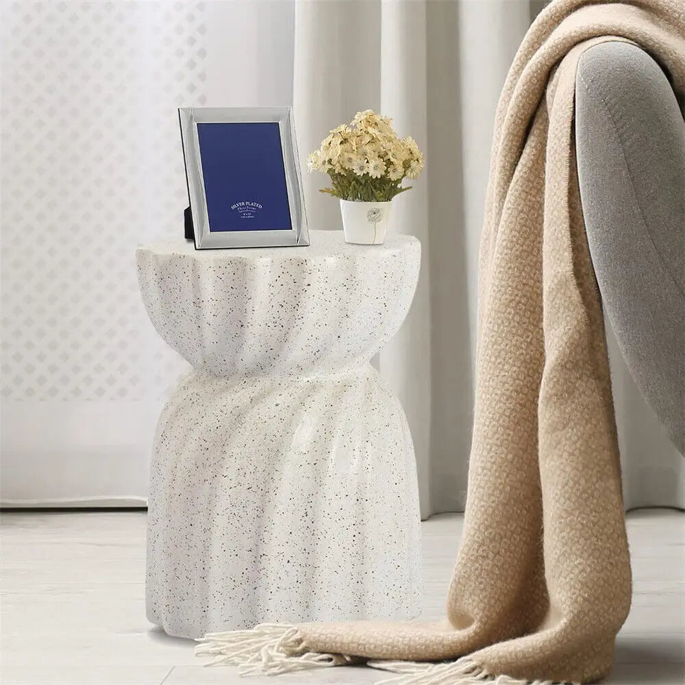 Contemporary Lightweight Concrete Accent Side Table Patio Hourglass Side End Table Garden Stool for Living Room Office