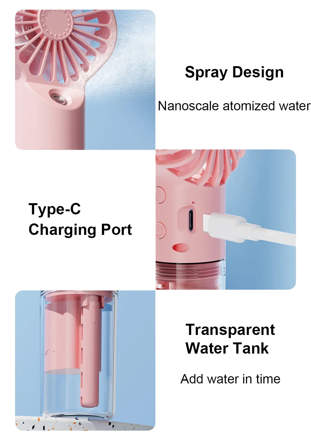 Portable Humidifier Fan Mini Handheld Mist Fan Portable USB Rechargeable Handheld Fan with Humidifier Mini Water Spray Hand Fan