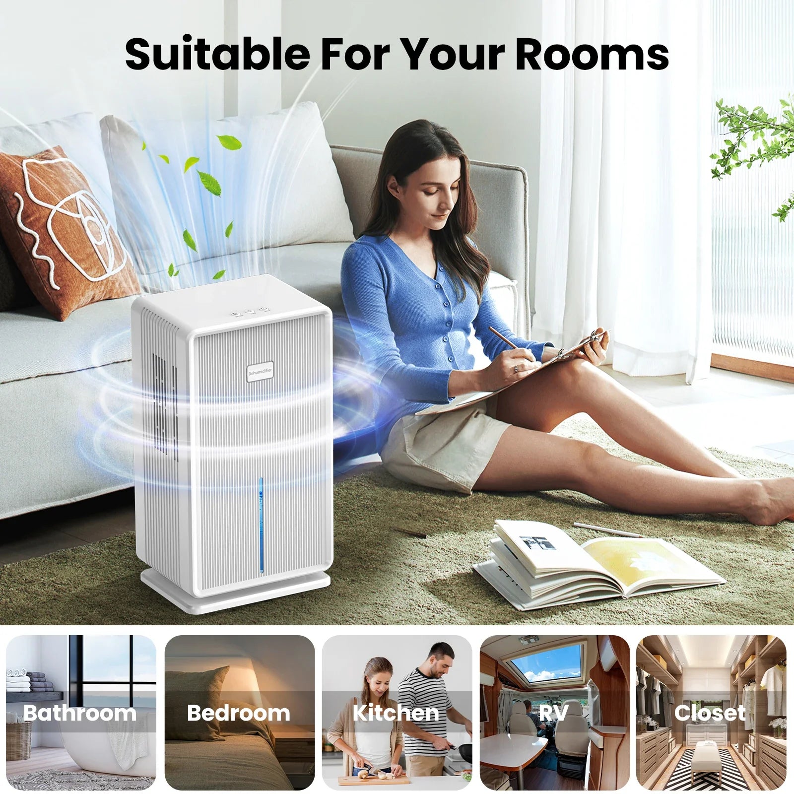 Home Dehumidifier, 750 sq. ft. bathroom dehumidifier, 100 oz dehumidifier, 7 colors night light, auto shut off, sleep mode