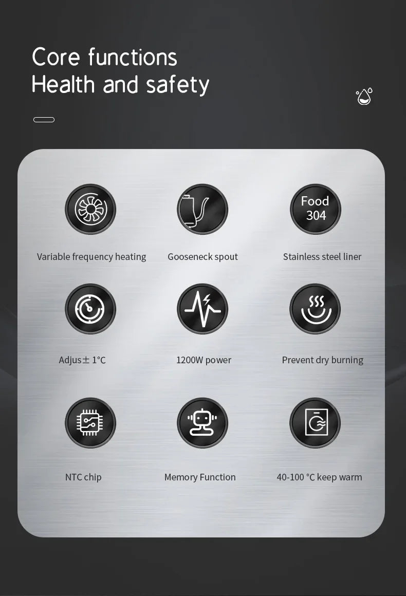 Electric Gooseneck Kettle 900ML Hand Brew Coffee Pot Smart Teapot Temperature Control Pot Rapid Heating Kettle 110v/220v