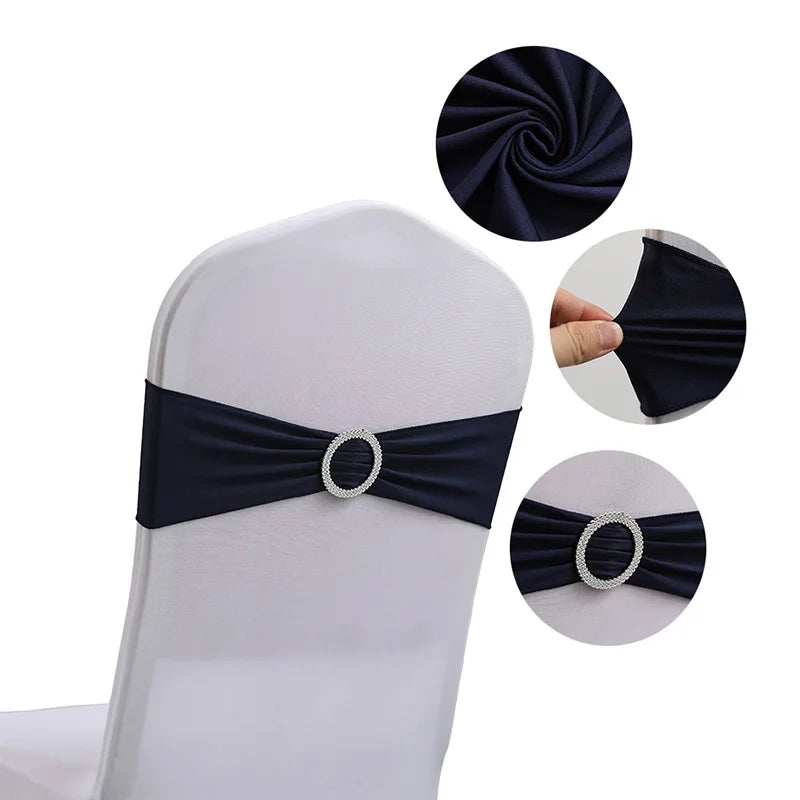 10pcs High-end Hotel Wedding Decoration Butterfly Knot Backrest Flower Spandex Chair Ribbon Chair Cover Elastic Strap