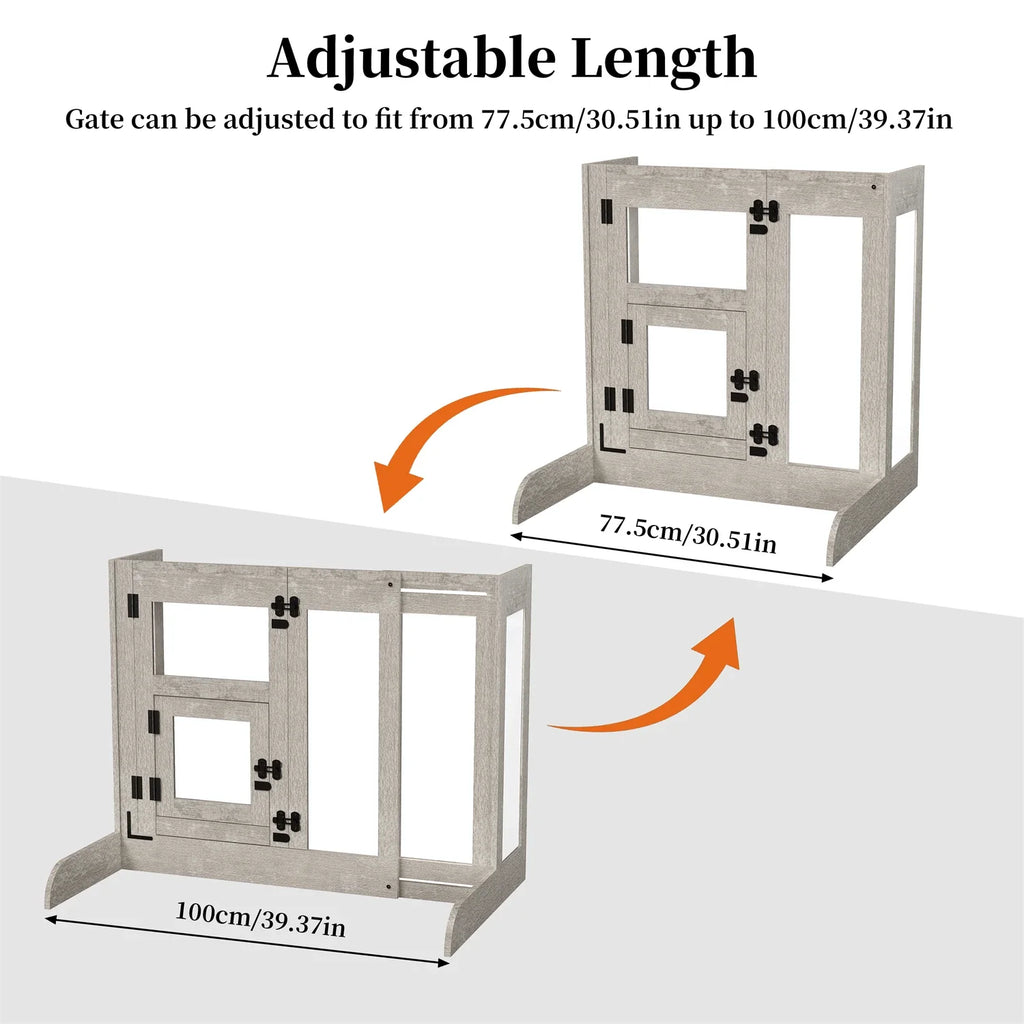 Tempered Glass Dog Gate Adjustable Length From 77 to 100cm Pet Door Gate Barrier Fence Panels