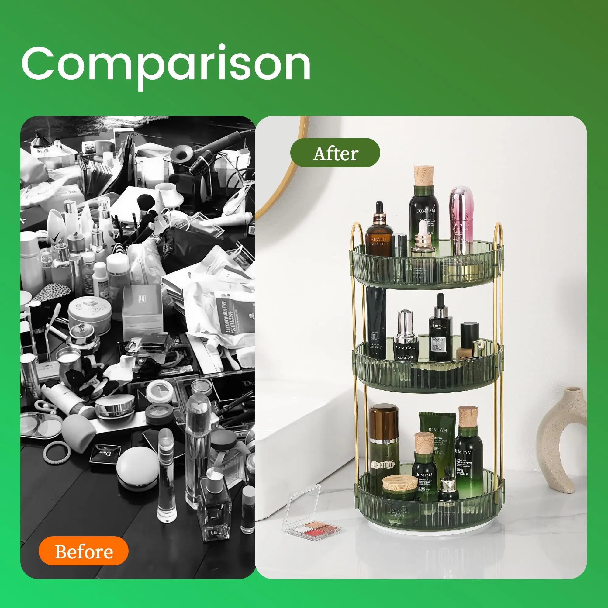 Rotating Makeup Organizer for Vanity Make Up Storage Box for Bathroom Counter Clear Cosmetic Toiletry Dresser Spinning Holder