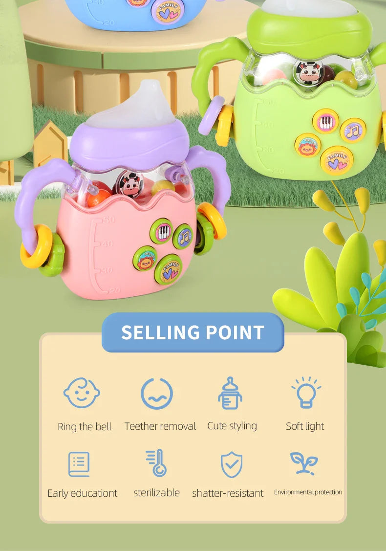 Baby bottle rattle puzzle early education toy Baby teaser pacifier Christmas gift Newborn grip Training Music story