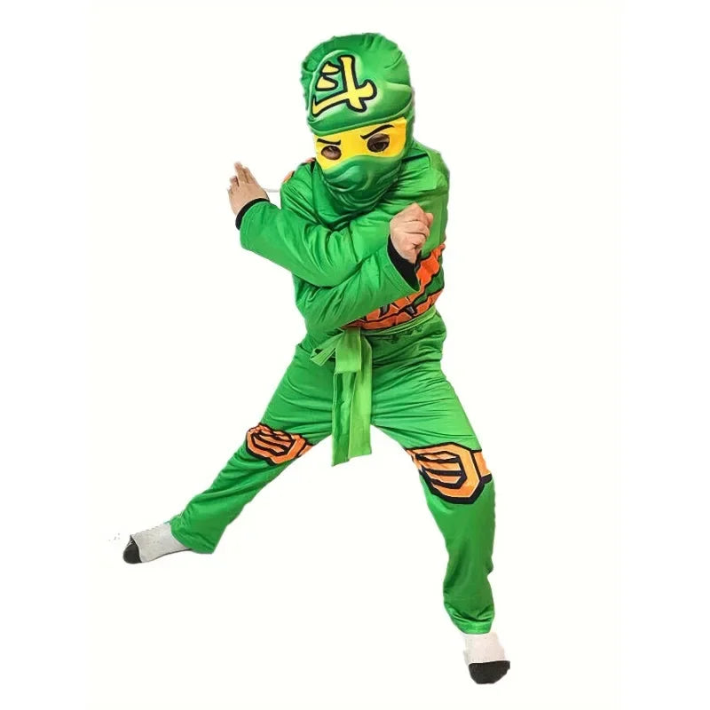Complete Party Costume Set for Kids with Makeup Mask NinjTheme Party Cosplay Costume Set for Kids Mask Jumpsuit and Accessories