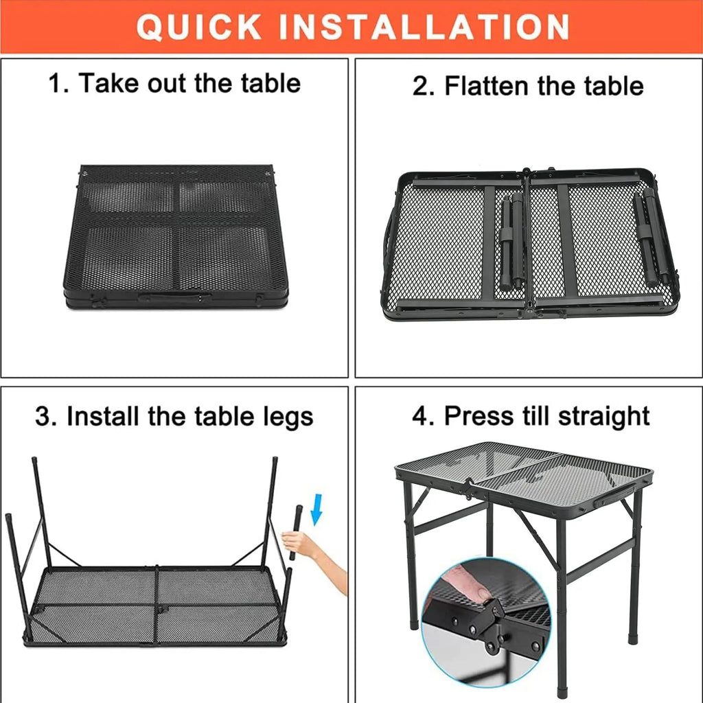 Grill Table For Outside,Lightweight Aluminum Folding Portable Metal Mesh Outdoor Grill Table For Camping Cooking BBQ RV Picnic
