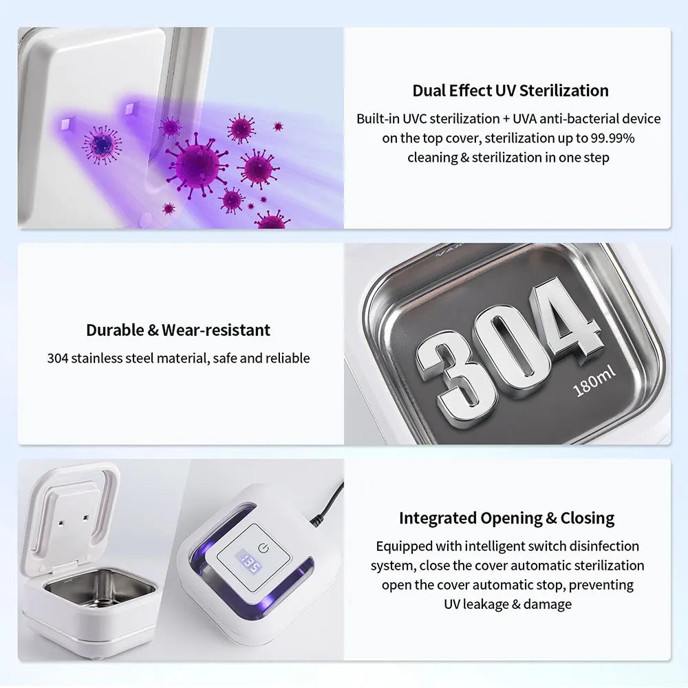 Household Ultrasonic Cleaner Ultrasound Jewelry Cleaner UV Light Sterilization Ultrasonic Dentures Retainer Washing Machine