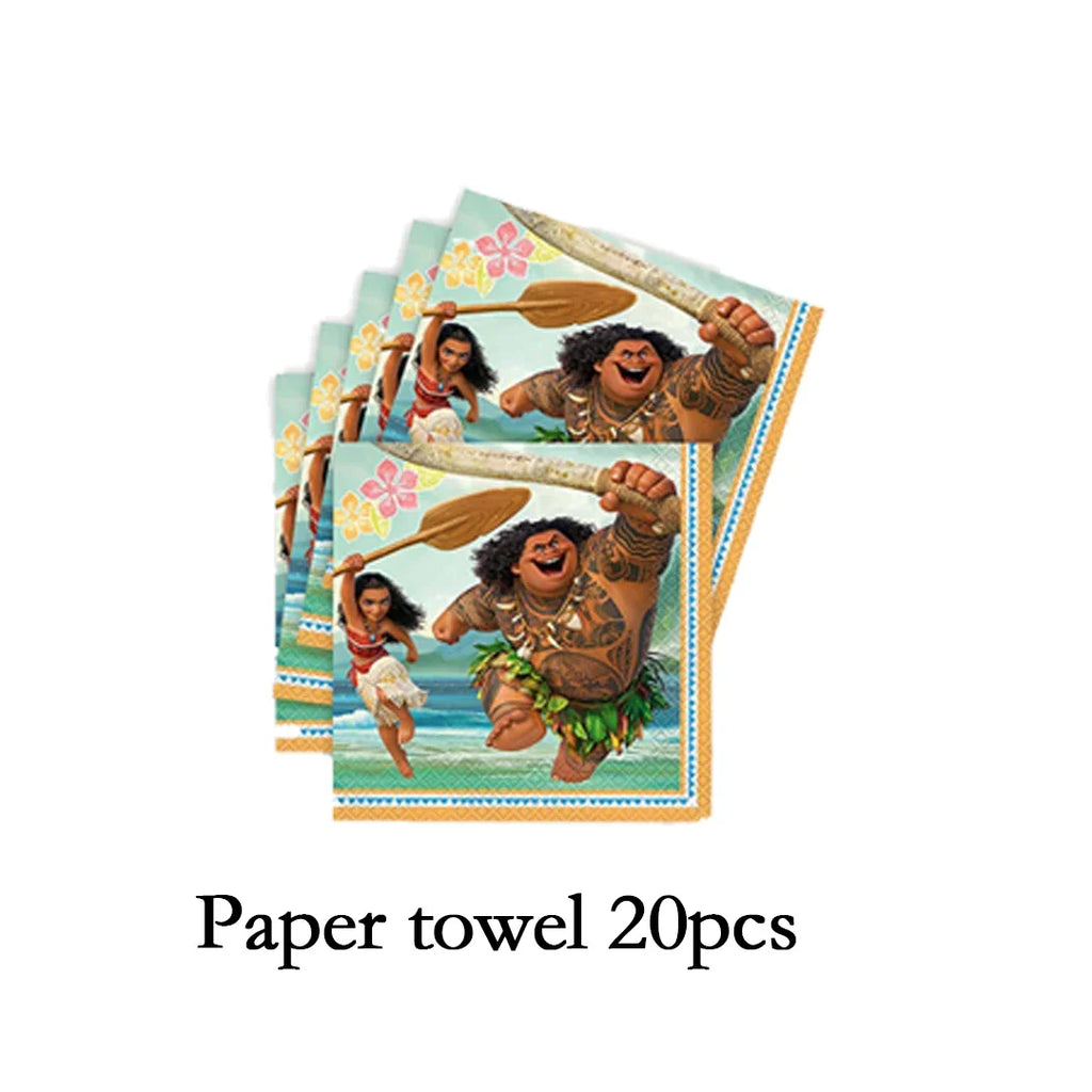 Cute movie Moana series Birthday Party dinnerware Disposable Banner Cake Topper Hanging Flag Moana Balloons Birthday Decoration