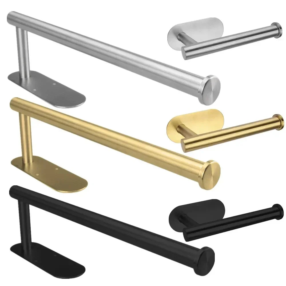 Adhesive Toilet Roll Paper Holder Organizer Wall Mount Storage Stand Kitchen Bathroom No Drill Tissue Towel Dispenser Stainless