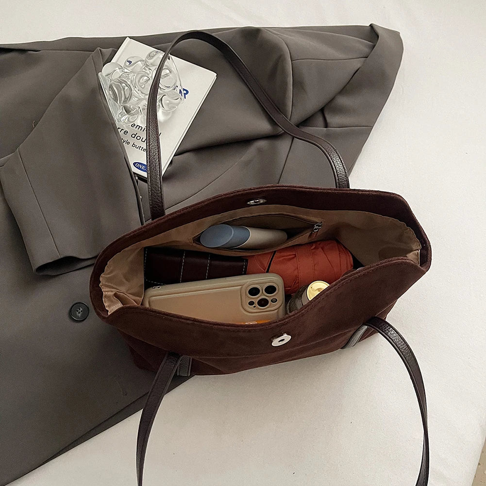 Autumn and Winter Vintage Women's Bag Suede Shoulder Bag Luxury Designer Top Handle Clutch Bag Purse for Women Retro Handbags