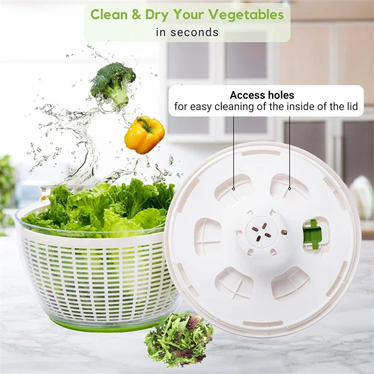 LMETJMA QuickPush Salad Spinner Large 6.3QT Vegetable Washer Dryer Strainer Drainer with Drain Salad Bowl and Colander JT400