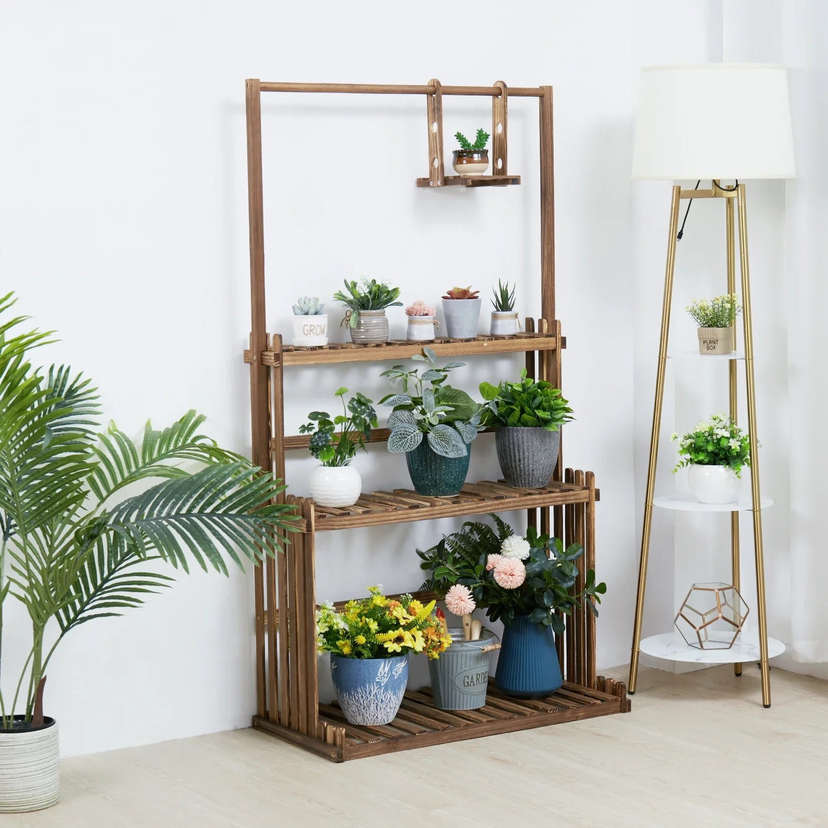 Heavy Duty Hanging Plant Stand Multiple Wood Flower Potted Rack Planter Shelving Unit for Indoor Outdoor