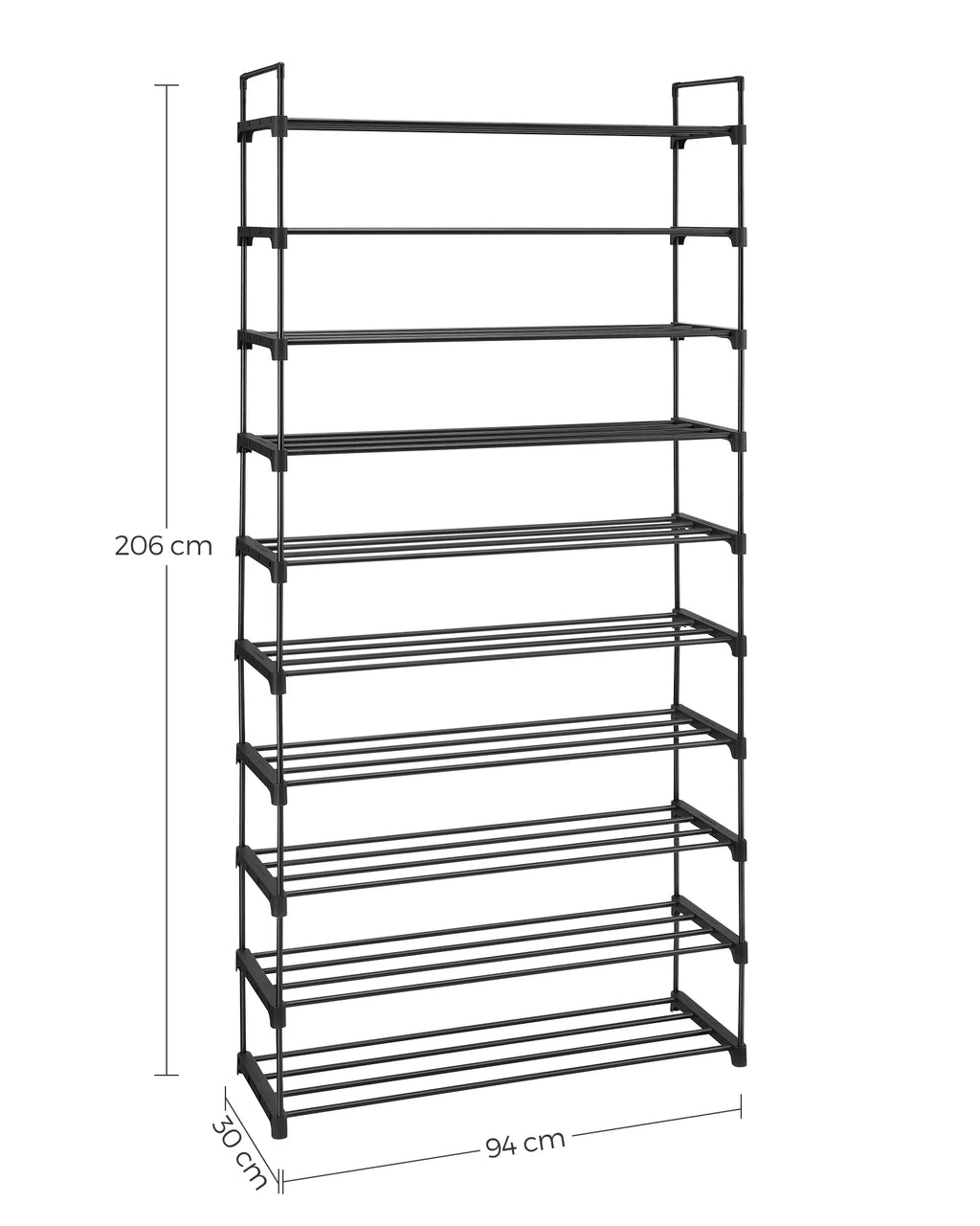 SONGMICS LSA10BK 10 Tier Shoe Rack High Shoe Rack Slim Shoe Rack Storage Metal Space Saving Dressing Room Entrance