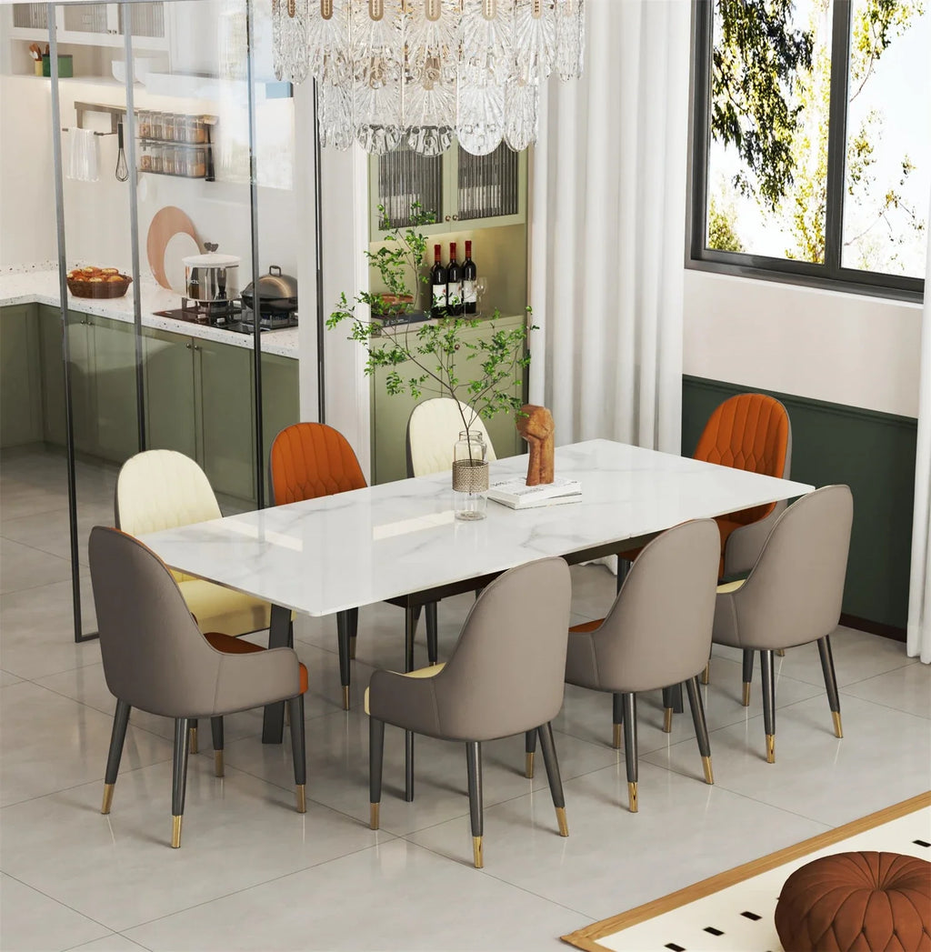 Extensible Dining Table Marble Top and Metal Frame Home Rectangular Kitchen Modern Furniture No Chairs