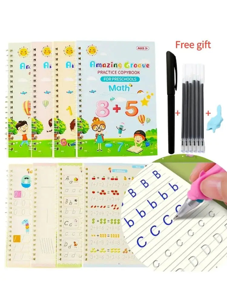 Reusable English Writing Practice Book for Kids Wipe Clean Magic Copybook with Stickers Parental Guidance Interactive Learning