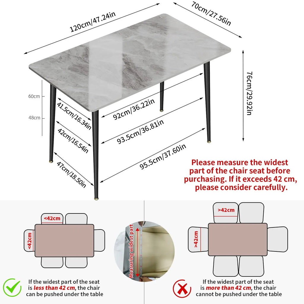 Kitchen Table Rectangle Dining Table Modern Dining Room Table with White Sintered Stone Top and Metal Legs