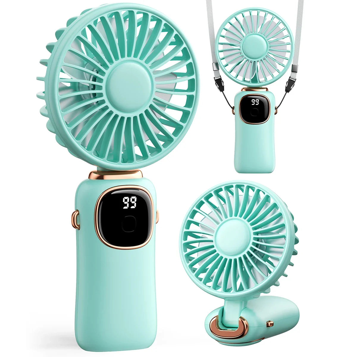 coldsky Portable Handheld Fan 4000mAh Battery Operated Fan 5 Speed with LED Display Handheld/Neck/Desk 3 in 1 Personal Small Fan