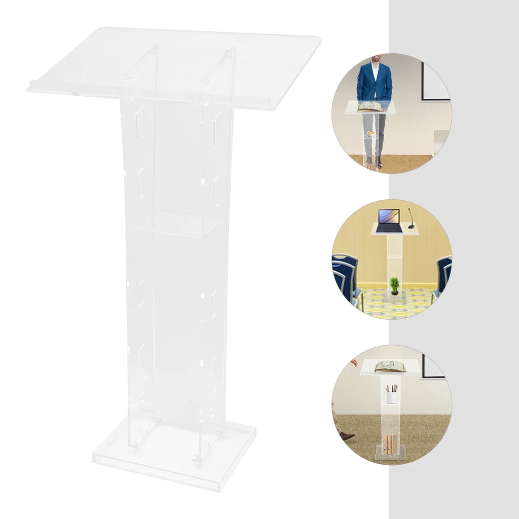 Acrylic Podium Floor Standing Clear Lecterns W/ Storage Shelf School Stand Desk Church Pulpit Office Lecture Table 43in H