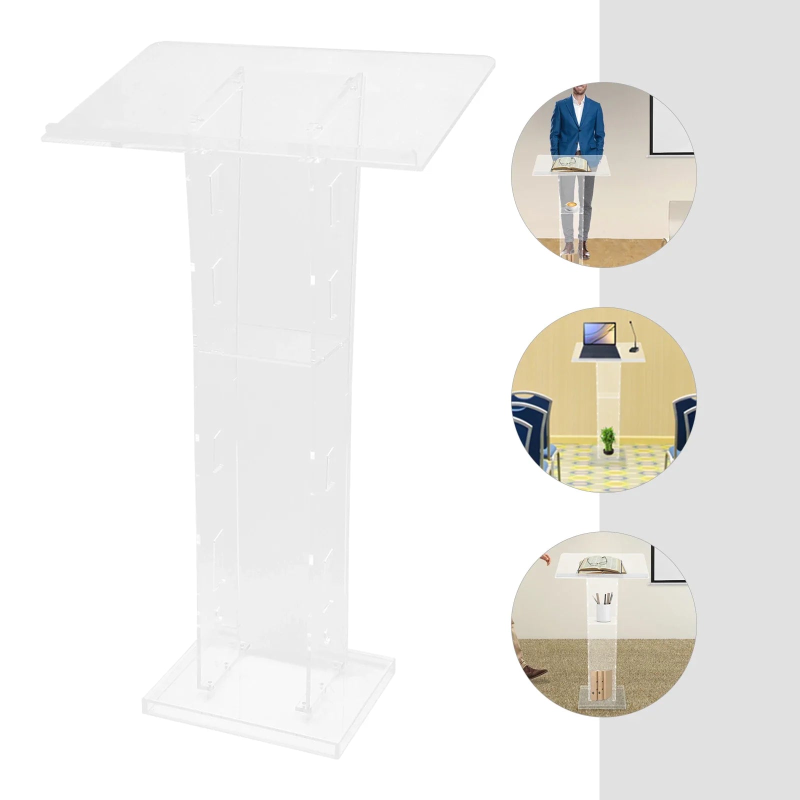 Acrylic Podium Floor Standing Clear Lecterns W/ Storage Shelf School Stand Desk Church Pulpit Office Lecture Table 43in H