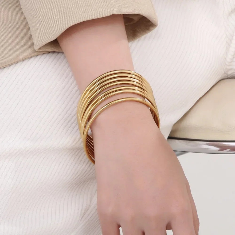 Fashionable Stainless Steel Bracelet For Women Round Minimalist Elegant Gold Color Bangle Luxury Accessories Popular Jewelry