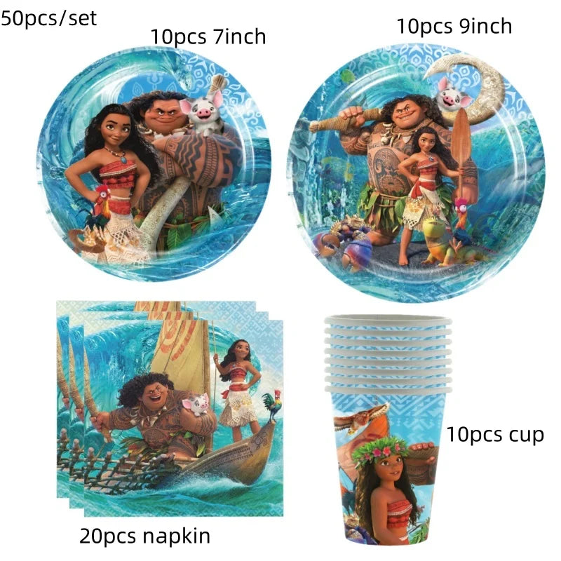 Disney Moana Birthday Party Decorations Supplie Moana Celebration Party Balloons Disposable Tableware Cup Plate Baby Shower Toys