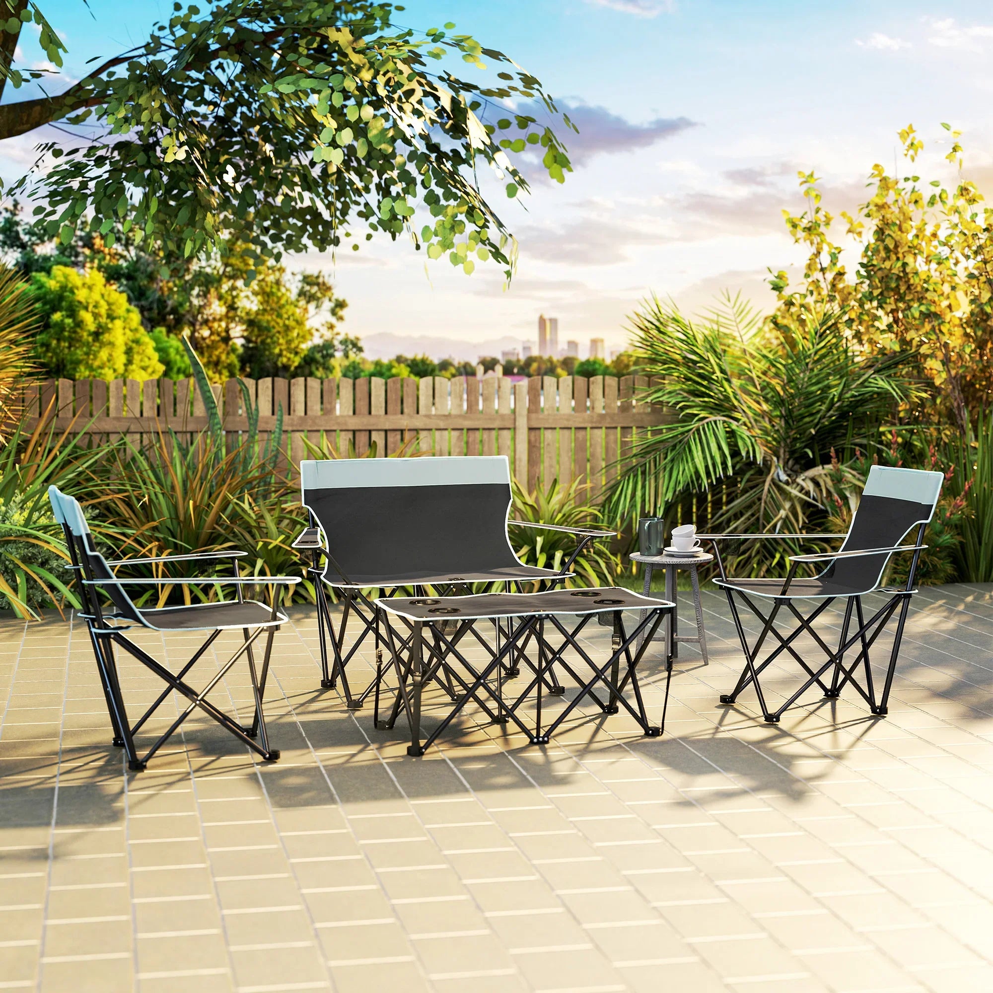 Outsunny 4 Piece Foldable Camping Table and Chairs Set, Grey