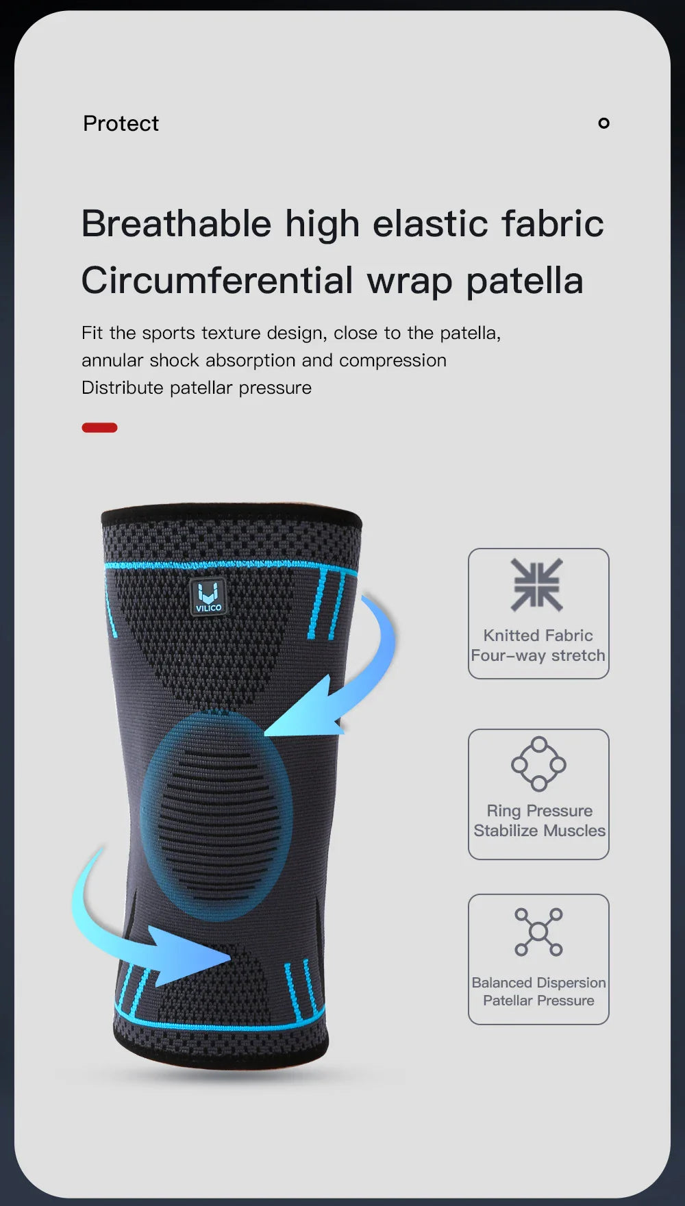 Compression Knee Support Sleeve - Elastic Breathable Brace for Sports Basketball Running Gym