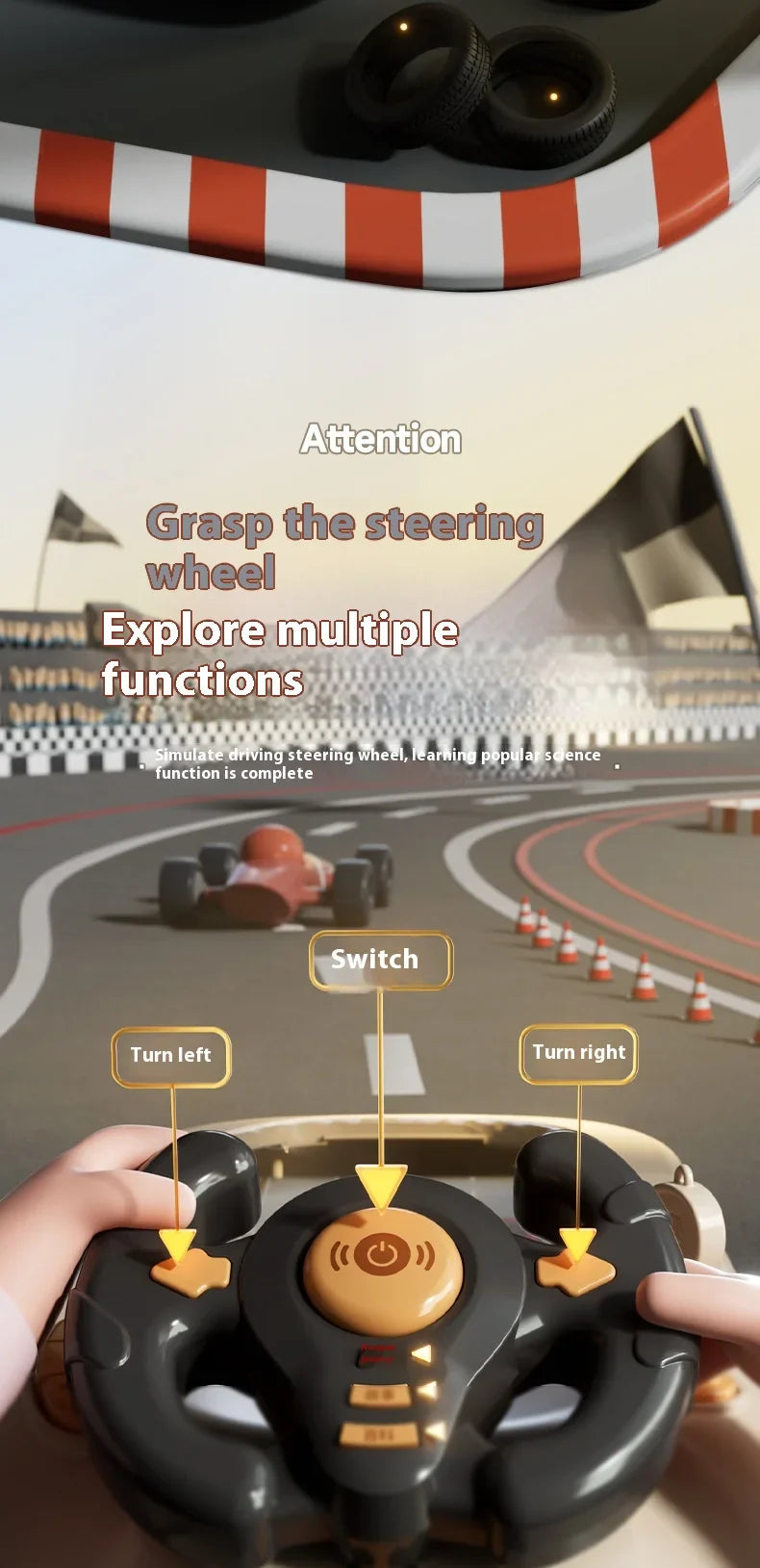 2024 Racing Adventure Children'S Steering Wheel Electric Desktop Game Console Evasion Simulation Driving Toy