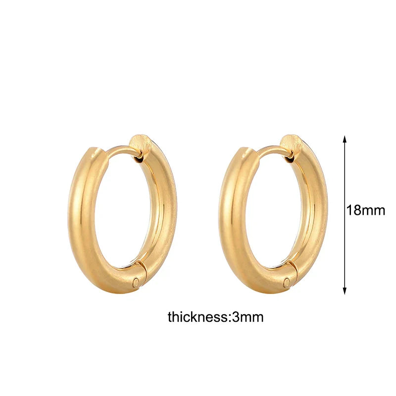 Classic Stainless Steel Hoop Earrings For Women Men Heart Star Oval Rectangle Round Triangle Gold Color Punk Hip Hop Jewelry