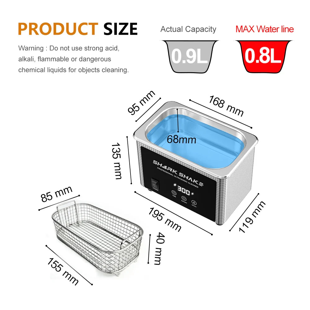 900ml 220V EU Plug Household Digital Ultrasonic Cleaner 30W/60W Stainless Steel Bath Degas Ultrasound Washing for Watche Jewelry