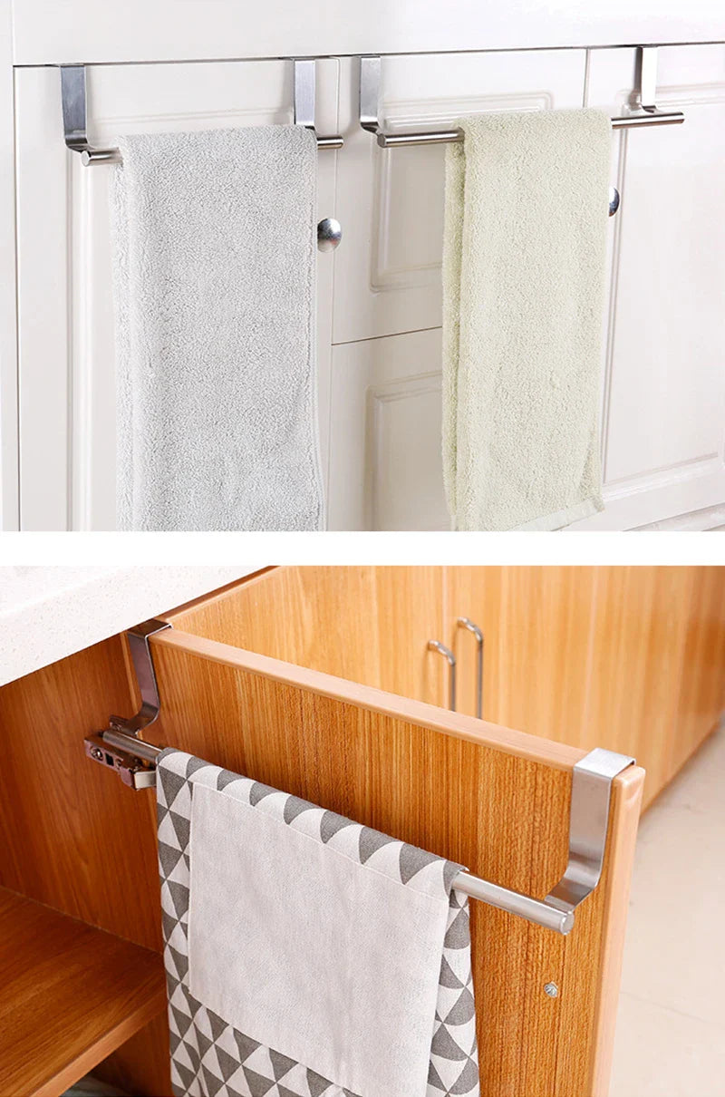 Kitchen Cabinet Door Towel Bar Stainless Steel Door Back Towel Hanging Holder Bathroom Punch-free Towels Hooks  Home Organizer