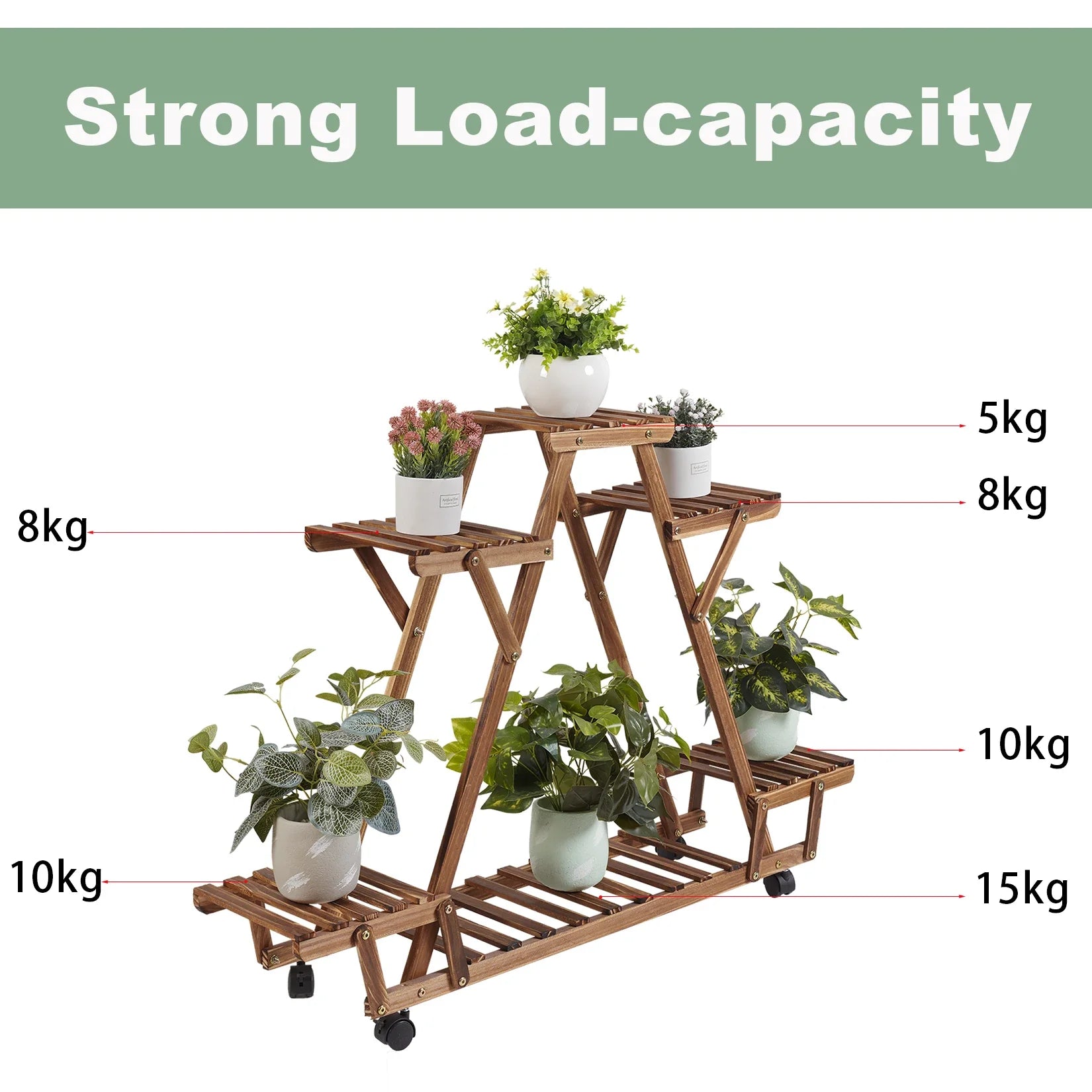 Movable Wood Plant Stand, Triangular Shelf, Flower Pot, Storage Holder, Garden Display, Shelving Rack, Outdoor, Indoor, 6 Tier