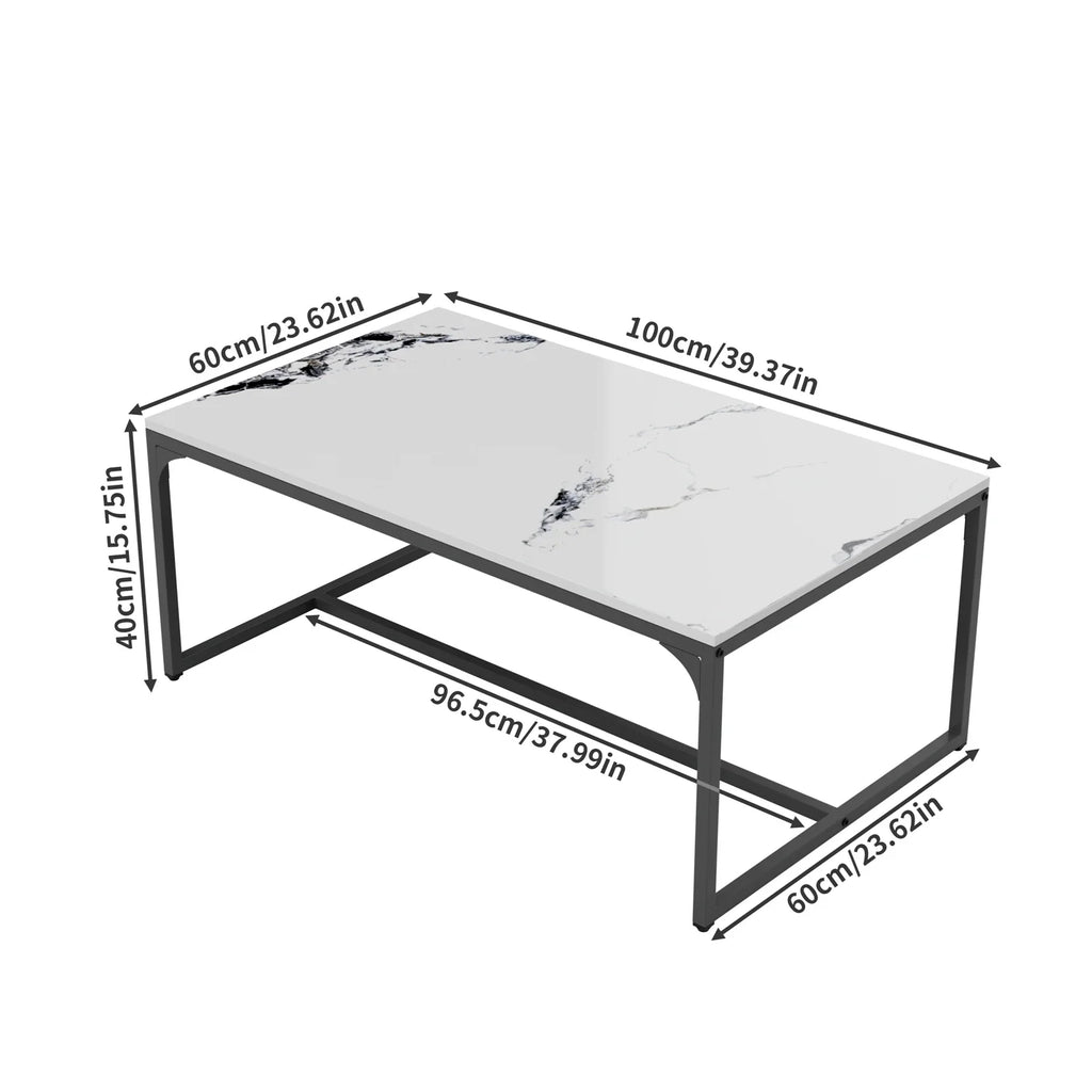 Ink Painting Texture Rectangular Coffee Table Modern Chic Sofa Side Sintered Stone-top Center Table Aluminum Frame