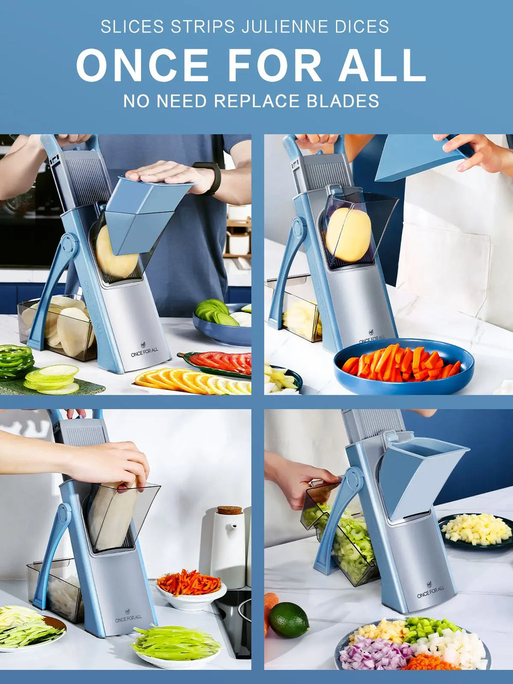 Kitchen Accessories Mandoline Slicer, ONCE FOR ALL. Vegetable Slice, Food Chopper, Cutter, Dicer Fruit, French Fry, Julinner