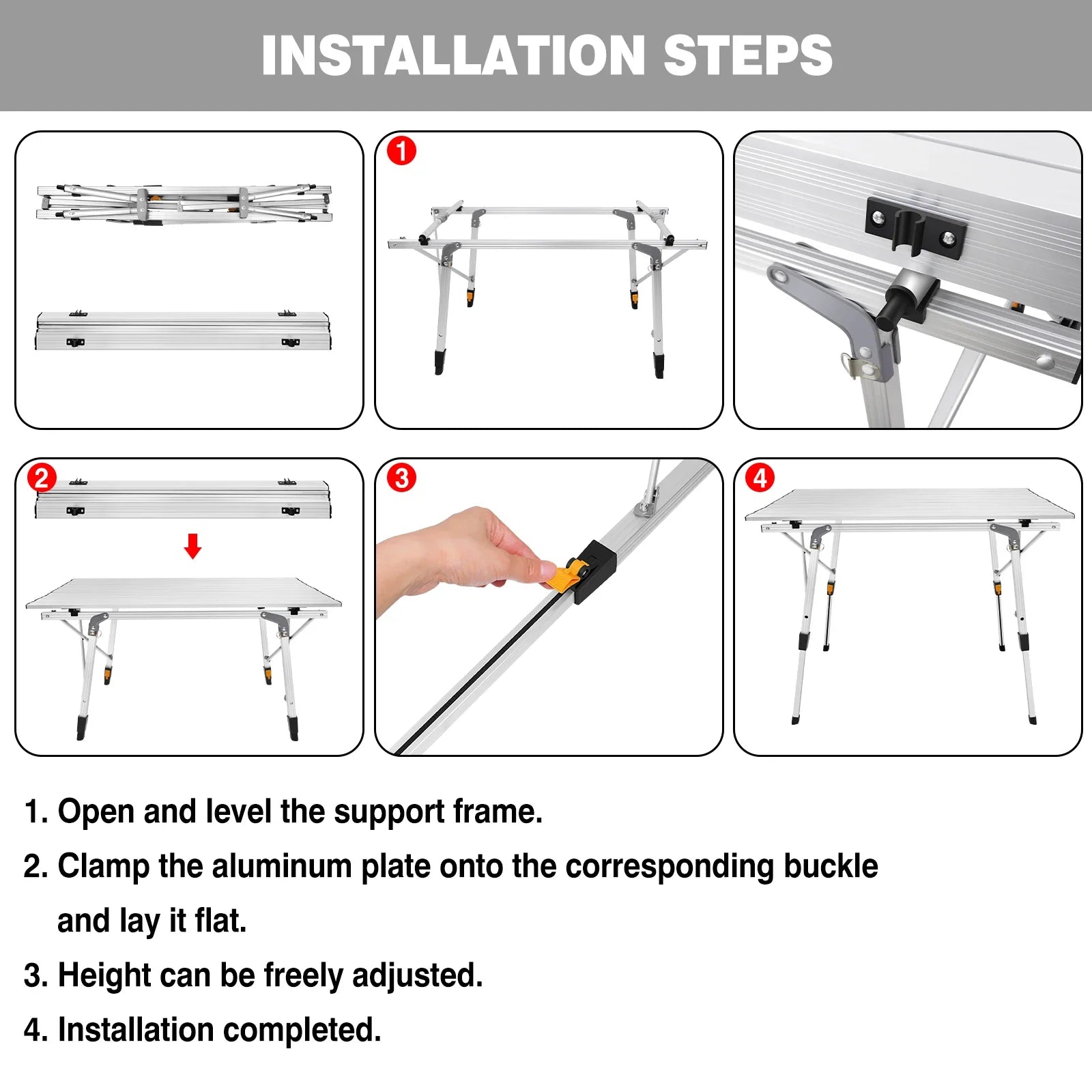Foldable Aluminum Picnic Table 90x52x68cm, Height Adjustable 45-68 cm, Stable Structure, Anti-slip, Carry Bag