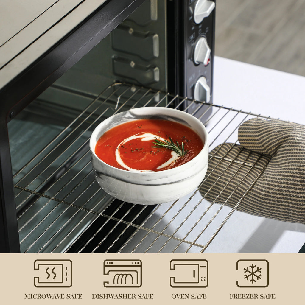 MALACASA 4 Piece Bowl 26oz Ceramic Dinnerware set White Porcelain Plates Grey Marble Tableware Set Cereal Bowls Salad Soup Bowls