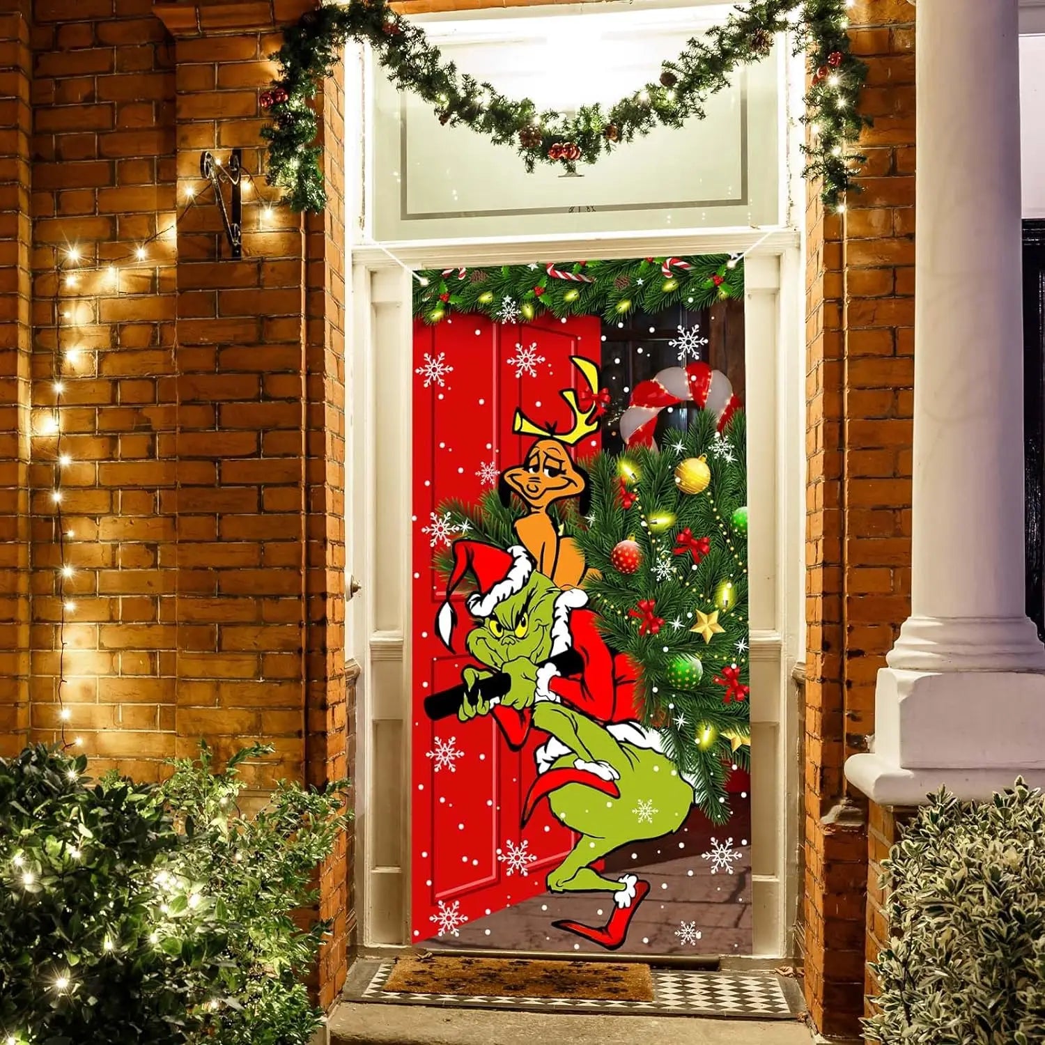 Christmas door banner, Christmas door hanging, Christmas decoration outdoor, Christmas background door hanging (green Grinch)