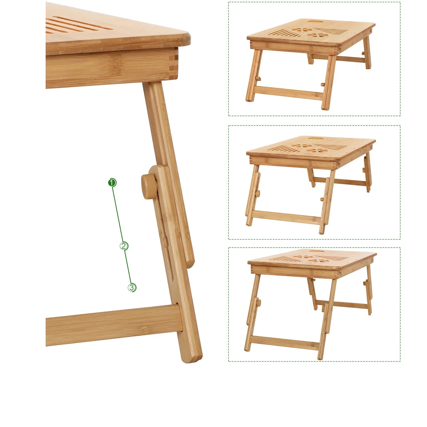 SONGMICS Bamboo Laptop Desk, Foldable Bed Table, Height Adjustable Sofa Tray, with 5 Tilting Angles, Air Holes, Small Drawer