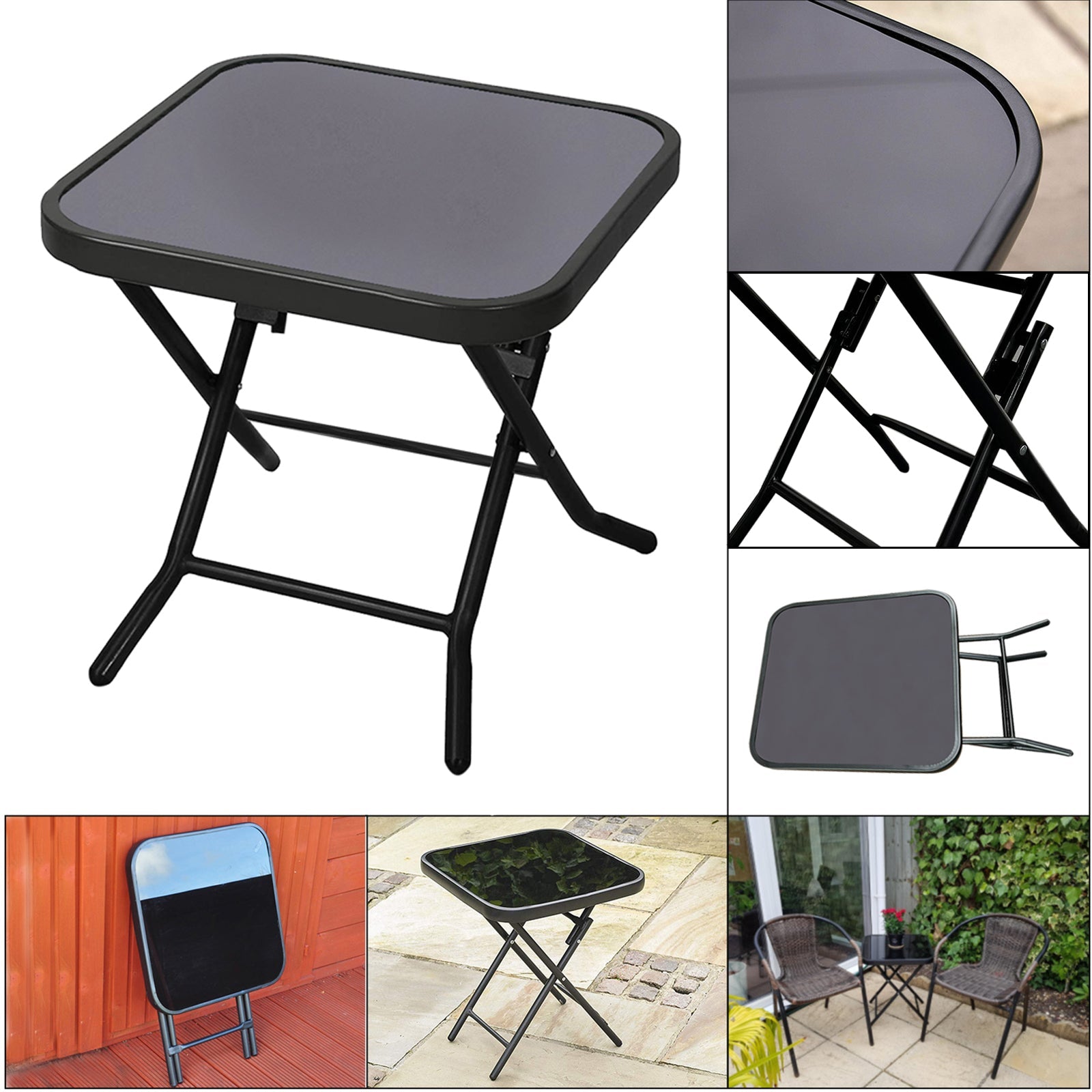 Glass Top Folding Side Square Table