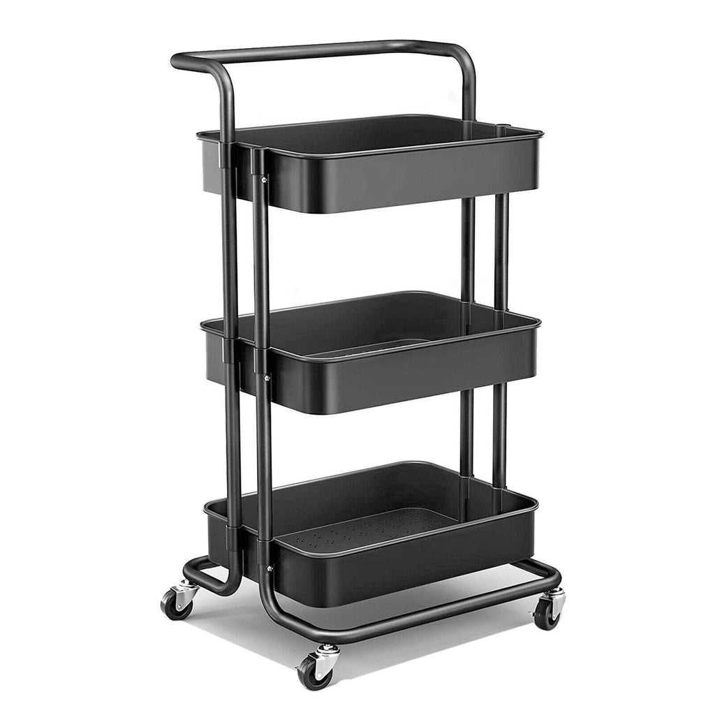 3-Tier Kitchen Trolley Wheels Black