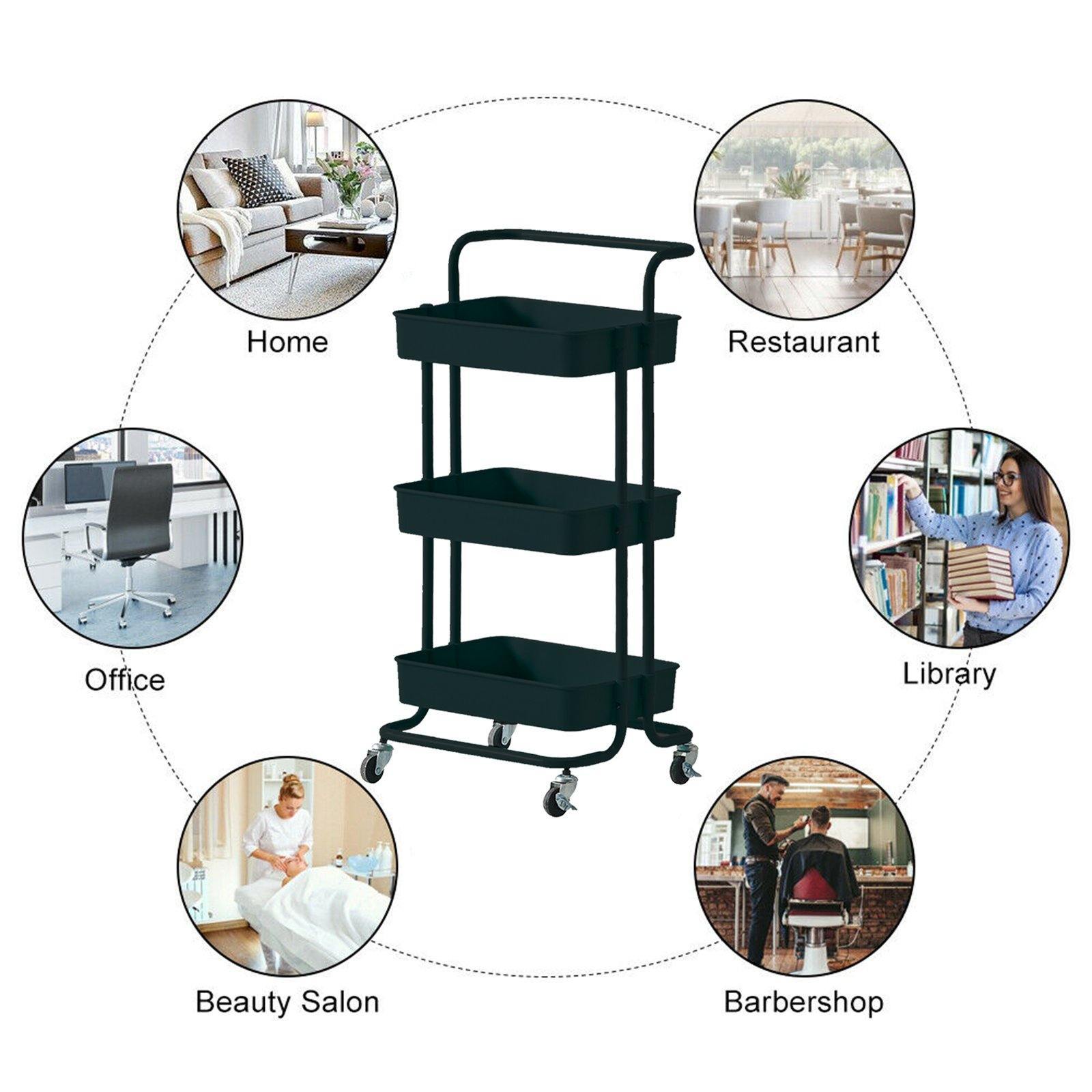 3-Tier Kitchen Trolley Wheels Black
