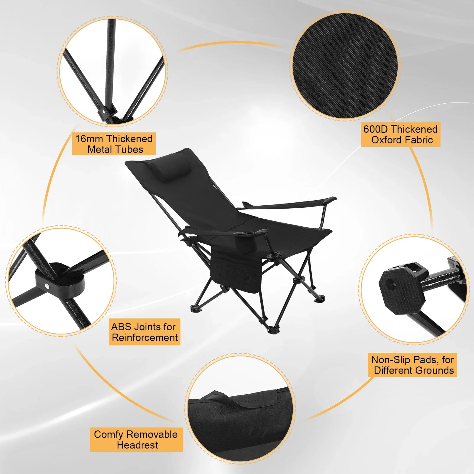 Folding Camping Chair  Lightweight Outdoor Chair Fishing Chair with Headrest Cup Holder Storage Carry Bag for Hiking Picnic Beac