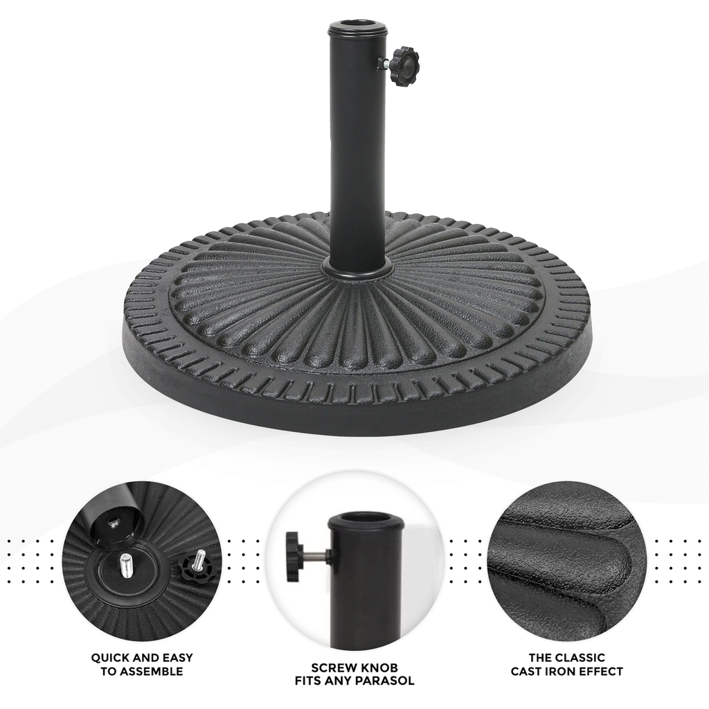 14kg Concrete Round Parasol Base - Black