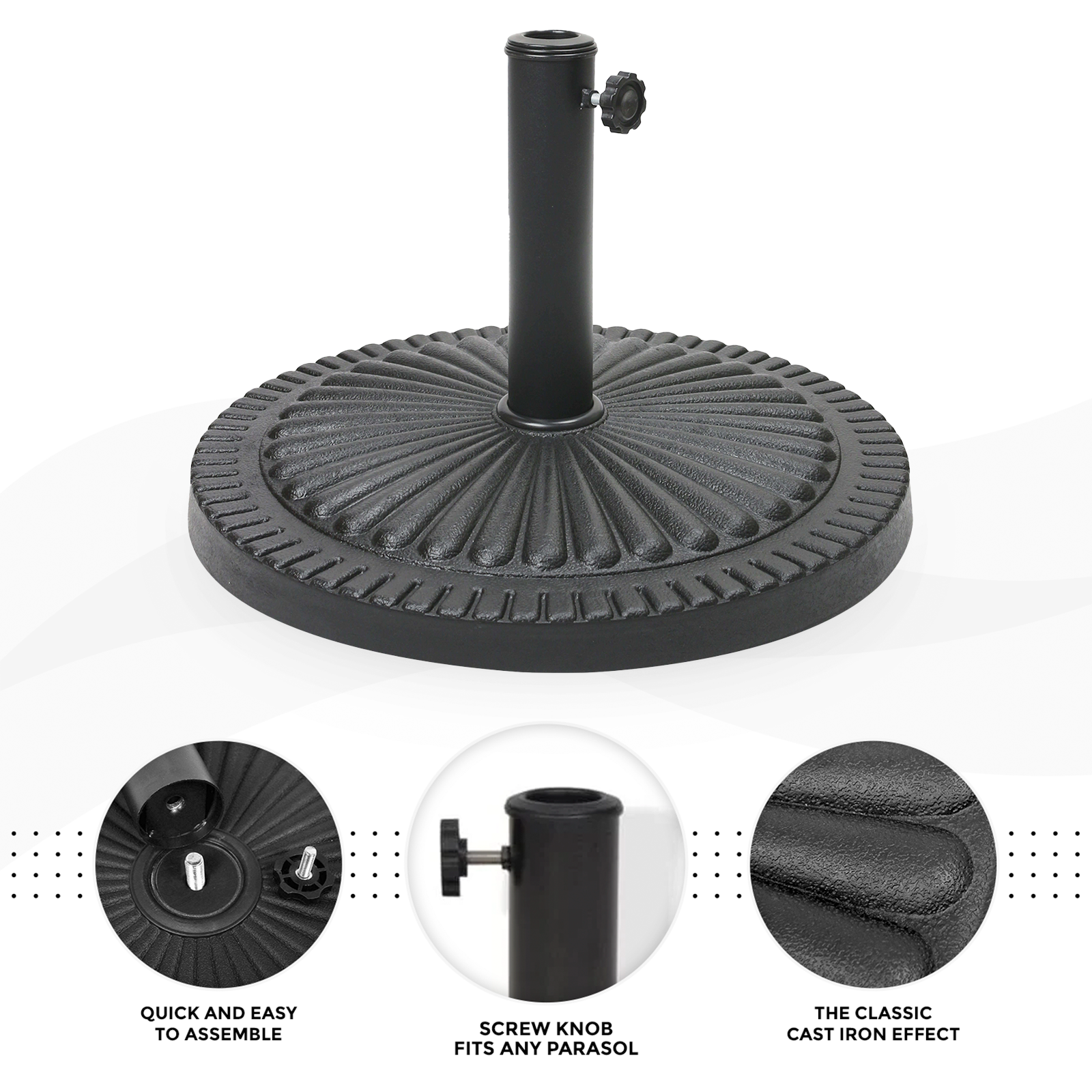 14kg Concrete Round Parasol Base - Black