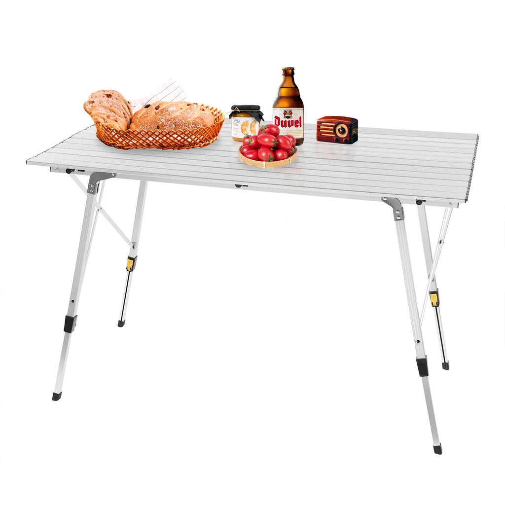 WOLTU Aluminum Folding Travel Camping Table with Carry Bag 120x68.5cm Adjustable Height Outdoor Garden Table for 4-6 People