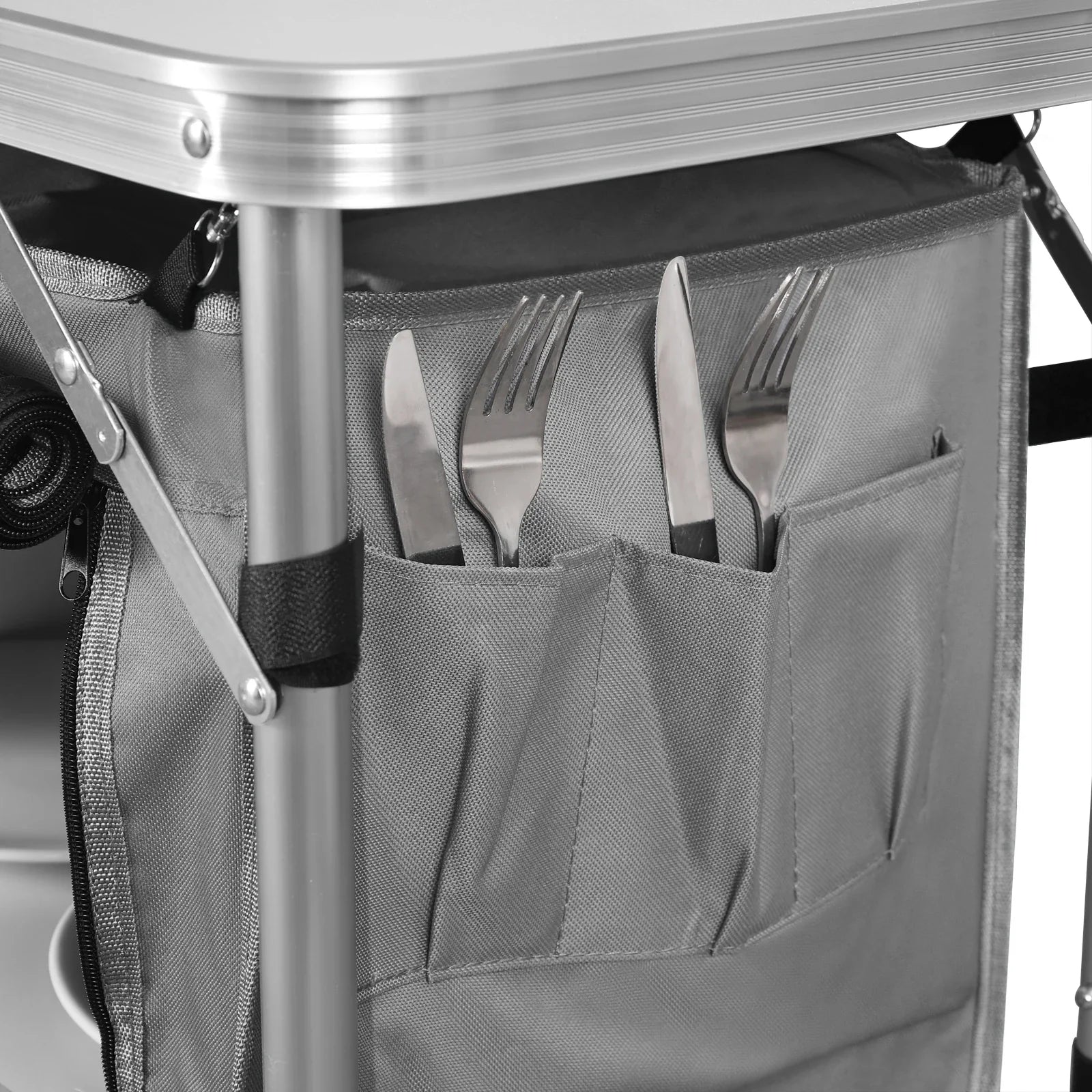 WOLTU Aluminium Foldable Camping Cabinet Travel Kitchen Cooking Storage Rack BBQ Table with Carry Bag for Outdoor  Garden Picnic