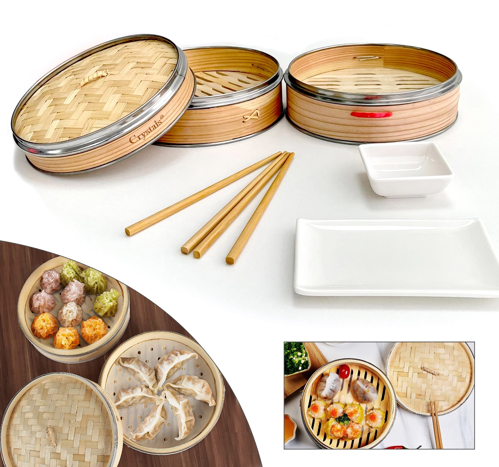 2 Tier 21 cm Bamboo Steamer Food Cooker