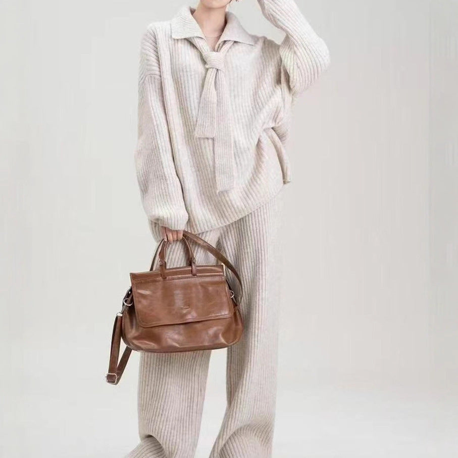 Sweater Suit Knitting Top Casual Trousers Two-piece Set