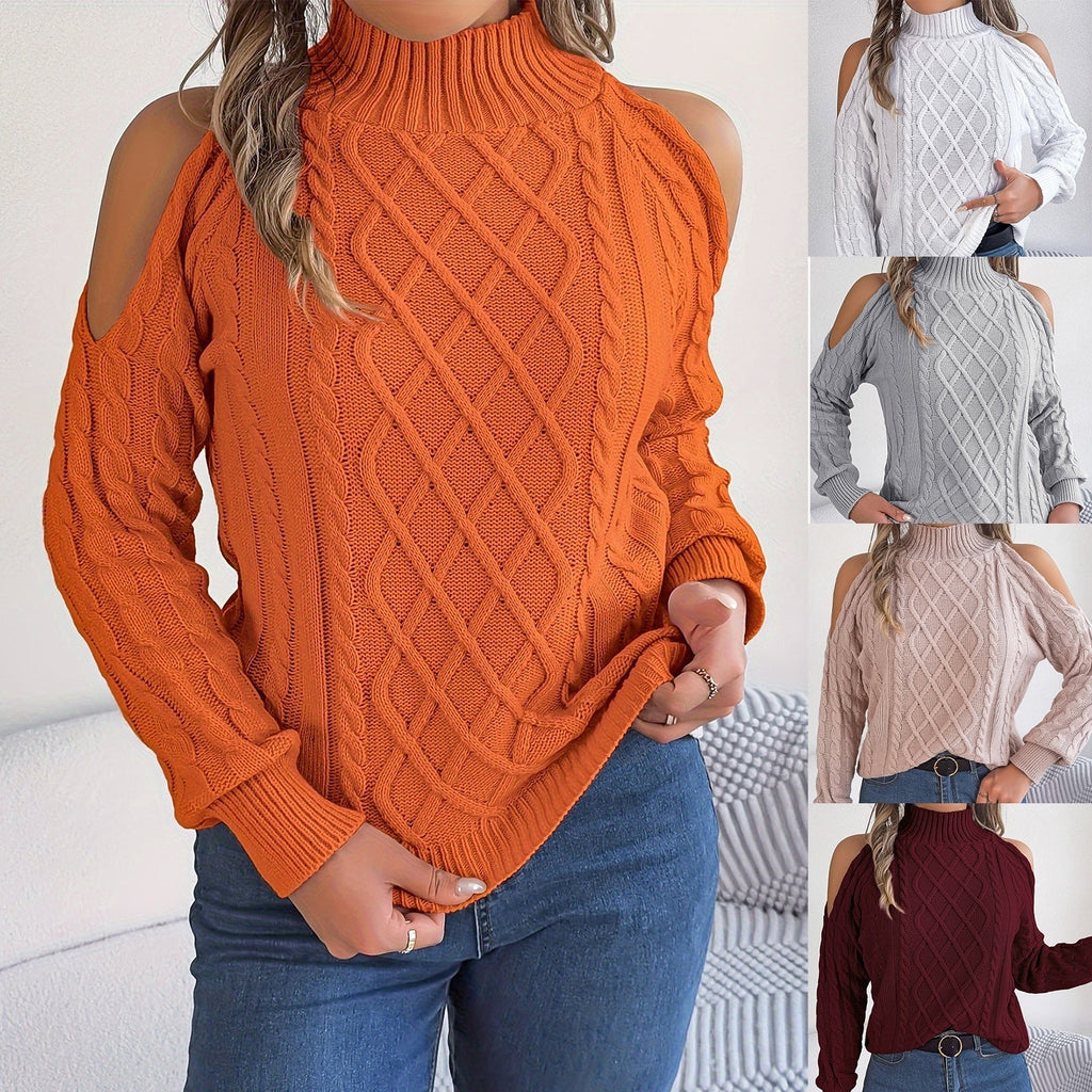 Casual Twist Strapless Half-high Collar Long Sleeves Sweaters Women's Clothing
