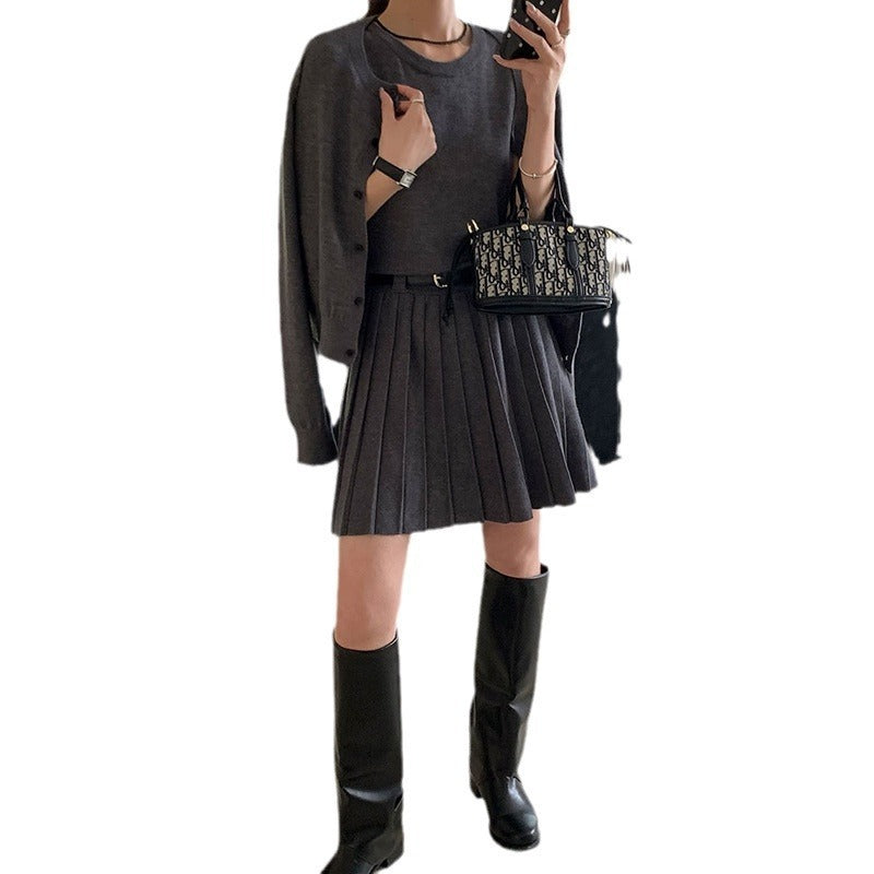 Age-reducing Vest Skirt Long-sleeved Cardigan Knitted Two-piece